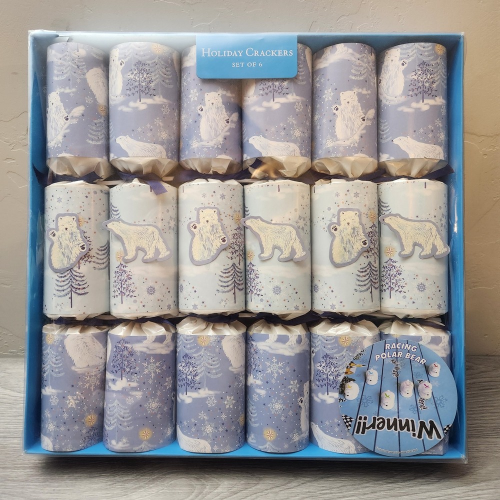 World Market Holiday English Crackers 13in Racing Polar Bear 6 set Fun Surprise